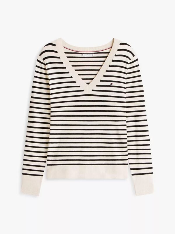 Tommy Hilfiger –  Suéter de cuello en V a rayas