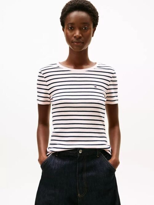 Tommy Hilfiger - Camiseta rosa a rayas negras