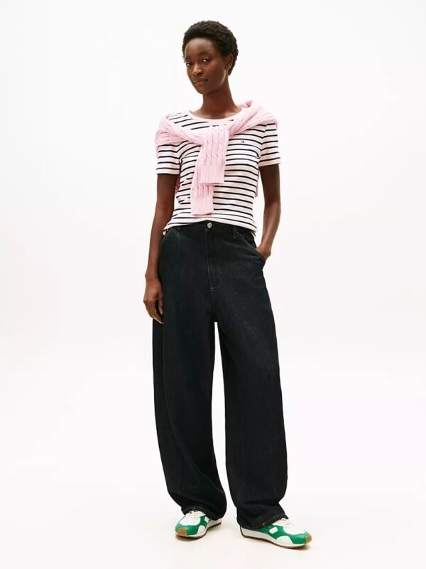 Tommy Hilfiger - Camiseta rosa a rayas negras