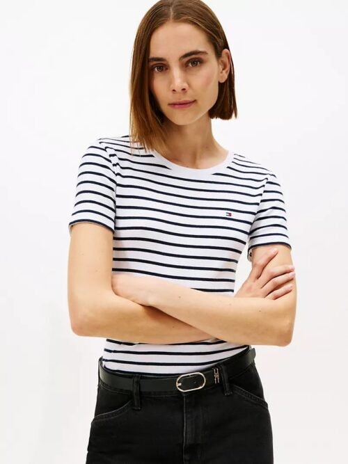 Tommy Hilfiger - Camiseta negra a rayas blancas
